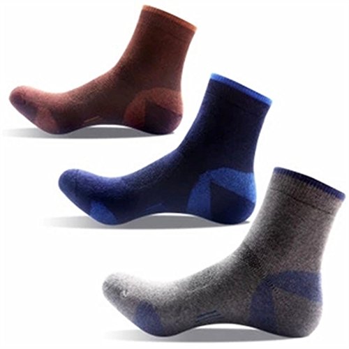 JYHYEU Lot de 3 Paires de Chaussettes Anti-évacuation Anti-microbiennes pour Homme L Marron, Bleu et Gris.