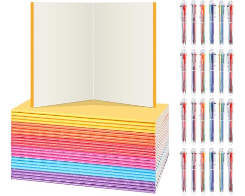Lot de 48 carnets de notes vierges 5.5 x 8.3 pouces et stylos à bille multicolores