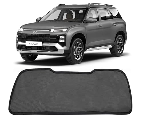 Image of Autofact Dicky Curtain for Alcazar 2022-2024 | Custom Fit Rear Windshield Sunshade | Foldable Mesh | Privacy & Cooling Car Accessory | Car Rear Sun Shade UV Block Easy Install Durable Black Mesh
