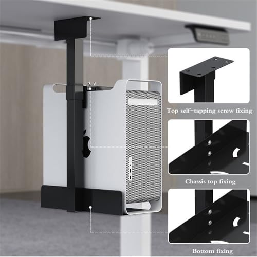 Soporte ajustable para CPU bajo escritorio, montaje colgante para torre PC y monitor, altura y ancho regulables (blanco) miniatura 4