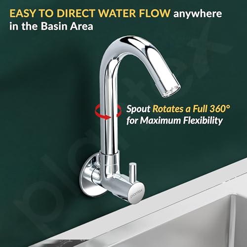 Image of Plantex Sink Tap for Kitchen Basin with Brass Spindle /Wall Mount Kitchen Sink Tap with Wall Flange and Water Saving -(MKS-1277-Chrome)