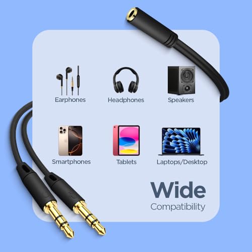 Image of UNIGEN 3.5mm Aux Headphone Splitter Cable | Female to Dual 3.5mm Male Mic & Audio Y Adapter | Connect Smartphone Headset to PC, Laptop, Computer