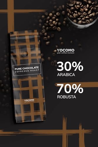 YOCOMO Pure Chocolate Espresso Roast (1kg) | Siebträgermaschinen, Kaffeevollautomaten & Espressokocher | Arabica Robusta | Wenig Säure | schokoladig, nussig | Säurearm | Ganze Bohne