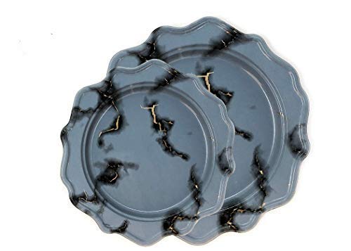 Tiger Chef 96 Pack Round Scalloped Rim Disposable Plastic Plate Set for 48 Guests Includes 48 10-Inch Dinner Plates, 48 8-Inch Salad Plates - BPA-Free