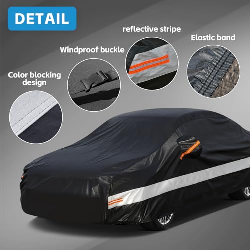 Image of 10 Layers Sedan Car Cover Waterproof All Weather for Automobiles,100% Waterproof Outdoor Car Covers Rain Snow UV Dust Protection. Custom Fit for Audi A8, BMW 7 Series, Dodge Charger,etc
