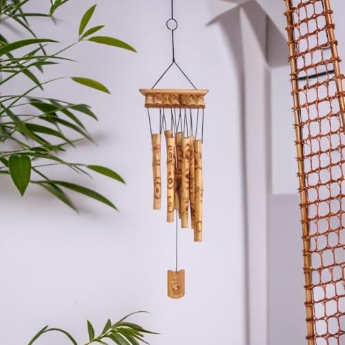 Image of Plus Value Feng Shui Bamboo Wind Chimes Wooden for Positive Energy Home, Balcony, Garden, Office Decor | Peaceful Sound, Vastu-Friendly (8 Pipes, 31.5 Inch | 80 CM)