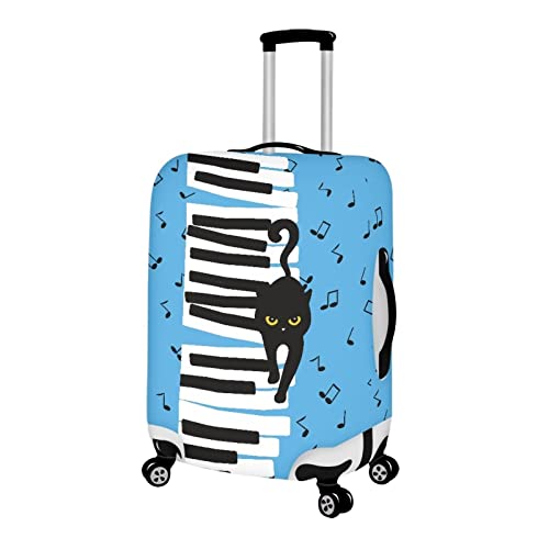 Image of Coloranimal Washable Travel Luggage Protector Music Notes Piank Keyboard Suitcase Covers Black Case Print Luggage Protector Elastic Bags