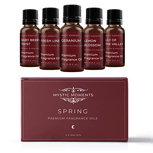 Mystic Moments | Coffret Cadeau Huiles Parfumées Printemps | 5 x 10ml | Berry, Linge Frais, Géranium, Citron, Muguet