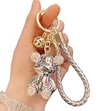 HSYHERE Women Fashionable Lovely Diamond Bear Keychain, Elegant Glossy Mirror Surface Electroplated Bear Key Ring Collection Bag Pendant New Year Christmas Valentine Gift Car Key Keyring -Silver