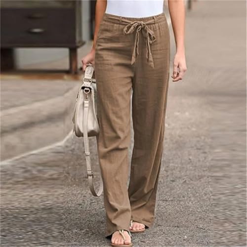Women's Elastic Waist Cotton Linen Lace-Up Loose Thin Casual Vacation Pants4