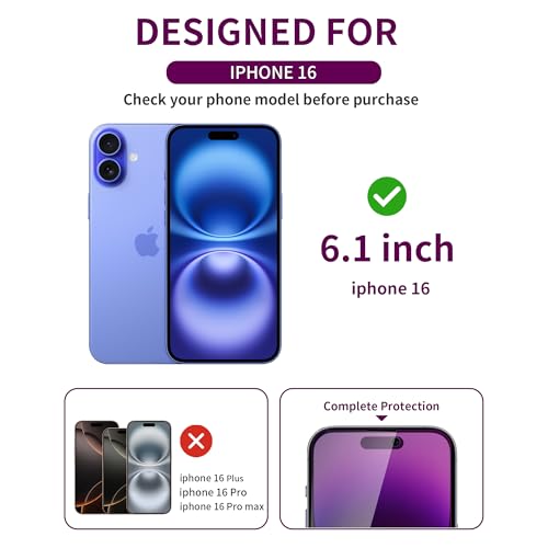 Image of 2 Pack Privacy Screen Protector for iPhone 16 Tempered Glass 6.1inch Private Saver Anti-Spy Eye Protection Anti-Scratch Full Coverage