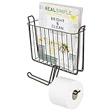 mDesign Modern Metal Bathroom Wall Mount Magazine Holder with Toilet Tissue Paper Dispenser - Holds Magazines, Books, Newspapers and Tablets - Holds 2 Extra Paper Rolls - Bronze