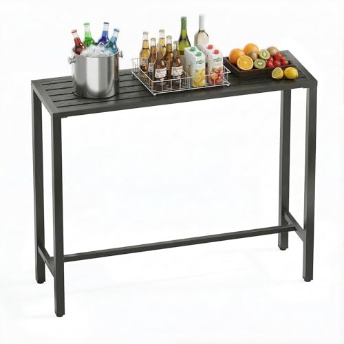 Orbotots Outdoor Bar Table, 45in Bar Height Table, Black Metal Frame with Weatherproof Top, HDPE Outdoor Furniture for Patio, Hot Tub, Party, Balcony, Indoor