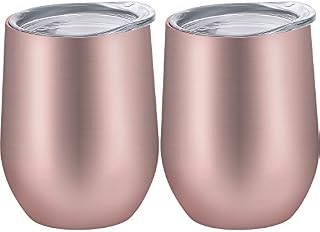 Skylety 12 oz Insulated Wine Tumbler with Lid, Stainless Steel Stemless Wine Glass