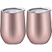Skylety 12 oz Double-insulated Stemless Glass, Stainless Steel Tumbler Cup with Lids for Wine, Coffee, Drinks, Champagne, Cocktails, 2 Sets (Rose Gold)