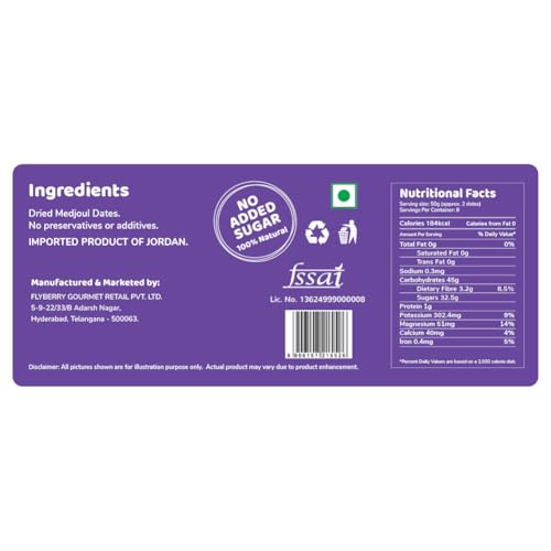 Image of Flyberry Gourmet Large Medjoul (Medjool) Dates | Rich Source of Potassium & Iron | No Added Sugar or Preservatives | Low GI Energy Snack | Khajoor | Khajur | 1 kg