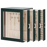DesignSter Jewellery Box Organiser, Jewellery Box for Women, PU Jewellery Organiser Display Case with 4 Side Drawers, Jewellery Storage for Earring Necklace Ring Bracelet Watch, Dark green