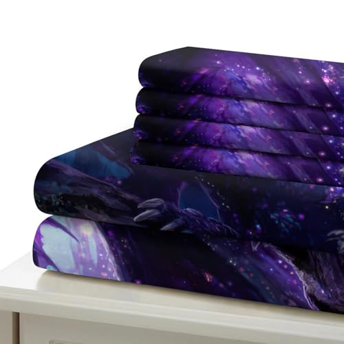 Housse de couette dragon pourpre 3D parure de lit microfibre 200x200cm confortable