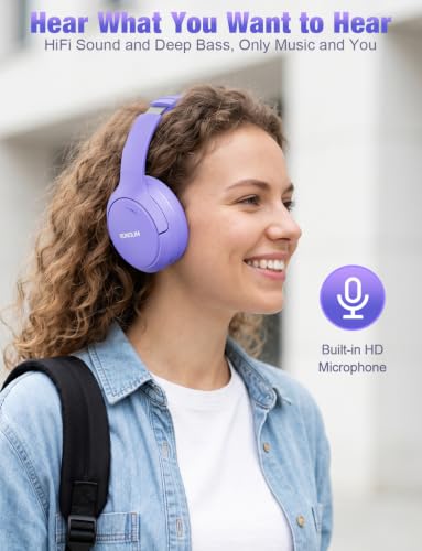 Image of RUNOLIM Hybrid Active Noise Cancelling Headphones, Wireless Over Ear Bluetooth Headphones with Microphone, 100H Playtime, Foldable Headphone with HiFi Audio, Deep Bass for Home Travel Office(Purple)