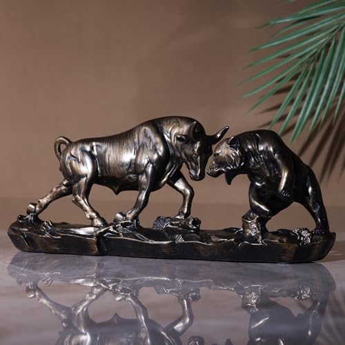 oliruim ウォールストリートブル像 ブルマーケットとベアマーケットの像 株式市場の彫刻 オフィス デスクトップ 本棚 リビングルーム 書斎 室内装飾 ファイナンシャルアドバイザーギフト (ブラウン) [4]