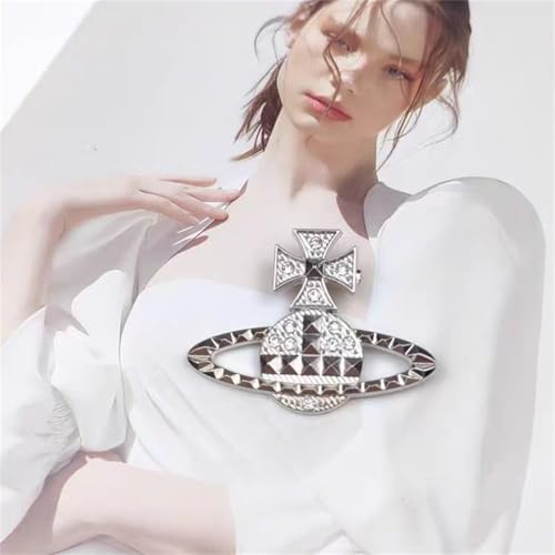 Image of Dreuyet Saturn Planet Brooch Pin for Women Ladies Dainty Rhinestone Star Lapel Pin Cubic Zirconia with Crystal Planet Brooch Fashion Dress Accessories Jewelry for Suit Clothing Jackets Badges