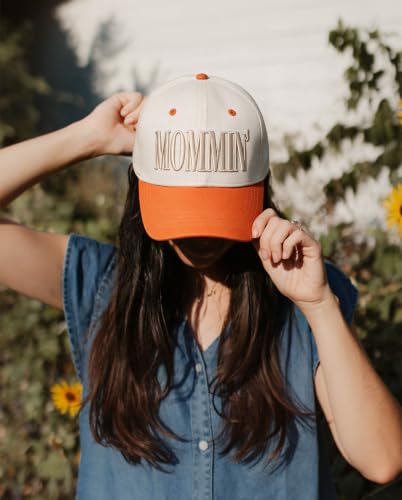 Image of Mommin Trucker Hat for Women, Vintage Two-Tone mom hat with Mommin 3D Embroidery, New Mom Gifts Mothers Day Outfits