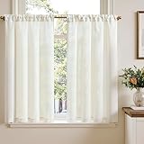 TOPICK - Tenda da bistrò per soggiorno, set da 2 pezzi, H115xB90 cm, tendine per finestra con effetto lino, per cucina, piccole finestre, trasparenti, tende da cucina, moderne, in stile rustico, con