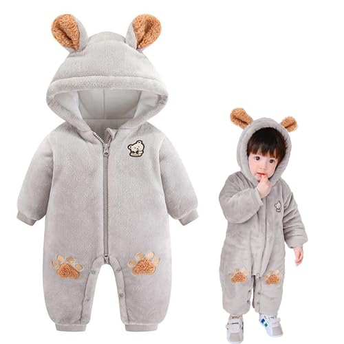 Image of XIFAMNIY Newborn Fleece Footie Jumpsuit Hooded Warm Thicken Winter Outwear Snowsuit for Baby Girls and Boys