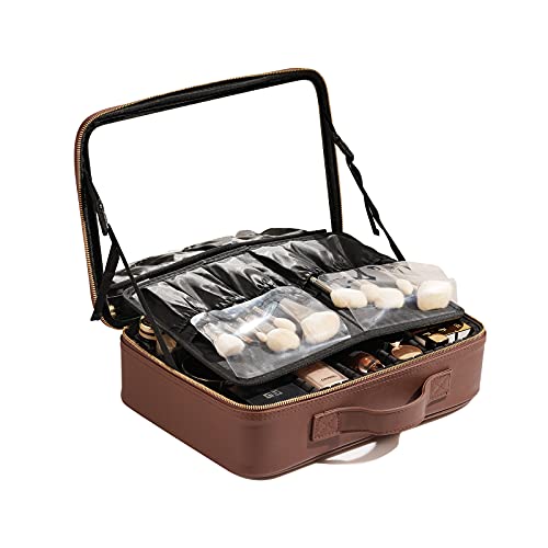 Rownyeon メイクボックス 大容量 鏡付き 取り外し可能 コスメボックス 化粧箱 化粧ボックス ミラーつき プロ仕様 ドレッサー ボックス メイク道具収納 大容量 ブラシいれ 仕切り 使いやすい 旅行 出張