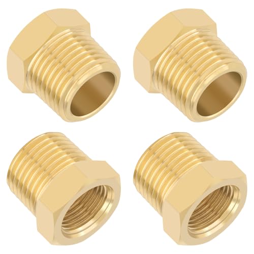 KOOTANS 4pcs Heavy Duty 1/2 NPT Male Thread to 3/8 NPT Female Thread Brass Reducer Hex Bushing Brass Fitting Pipe Hose Tube Adapter Convert by KOOTANS - Used condition - US$8.32