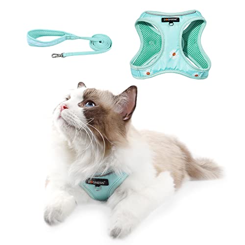 DOGNESS Hundegeschirr Kleine Hunde Anti-Zieh, Step-in Katzengeschirr mit Leine ausbruchsicher, Atmungsaktiv Geschirr und Leine Set für welpen, reflektierender Riemen, Klettverschluss (Hellblau, XS/S) Cover
