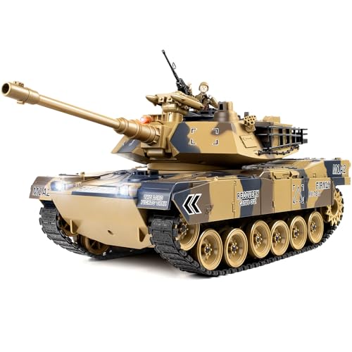 DBshoot 1/18 US M1A2 Army Tank, 2.4GHz Remote Control Model Toys, Smoke & Sound & LED Lights & Recoil Effects. RC Tank Perfect Collectible Gift for Kids and Adults