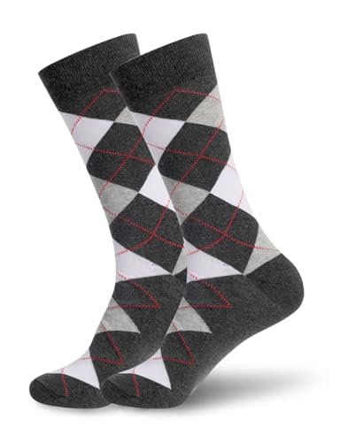 Men’s Winter Socks Crew Warm Knit Cozy Soft Casual Vintage Winter Cotton Athletic Gifts Man Rhombus Diamond Golf Sock 9~124