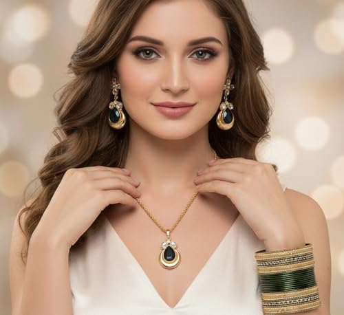Image of Touchstone Indian Colorful Delicate Desire Traditional Exclusive Designer Jewellery Pendant Sets for Women