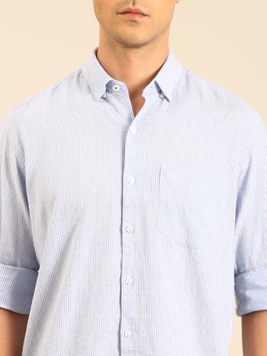 Image of Linen Club Men's Linen Rich Light Checked Contemporary Fit Full Sleeve Casual Shirt