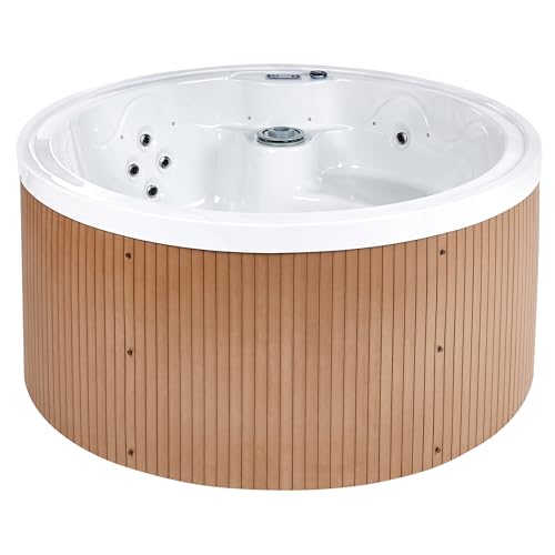 Vasca Idromassaggio Bianco Acrilico 198 Cm 22 Getti Marrone Pannelli Esterni Rotondi Con Riscaldamento Led - 6