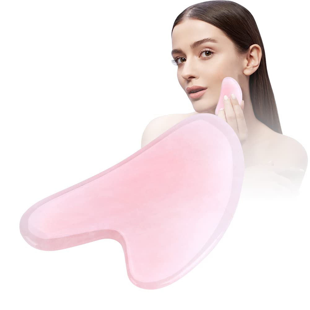 Jade Stone Gua Sha Board,Gua Sha Massage Tool Face Scrapping Massager Quartz Facial Stone Scraper for Facial Body Skincare,Scraping Massage Tool Trigger Point Treatment on Face for SPA(Rose Quartz)
