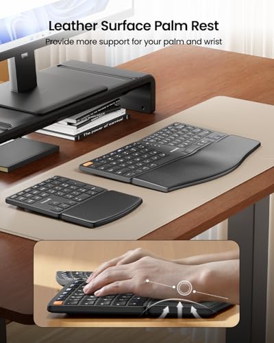 ProtoArc Wireless Ergonomic Keyboard, EK04 2.4GHz USB Wireless Ergo Keyboard with Separate Numeric Keypad, Split Design, Hard Wrist Rest, Rechargeable, for Windows PC/Laptop/Desktop - Image 4
