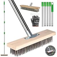Drahtbesen mit Stiel 190cm, Drahtbesen zur Moosentfernung mit Stiel, Stahlbesen für Unkraut, Drahtbesen Bürste 30cm, Stahldrahtbesen, für Moos, Terrasse, Deck, Garten