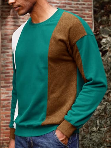 Image of Runcati Mens Color Block Sweatshirt Pullover Crewneck Long Sleeve Fleece Casual Ribbed Patchwork Fall Tops