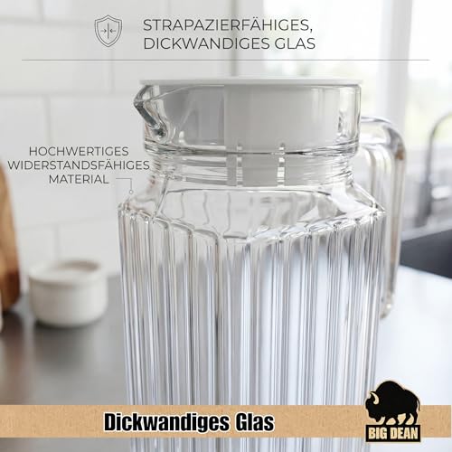 Foto von 2 Stück Kühlschrankkrug 1,1 Liter Glas Wasserkrug mit Deckel ergonomischer Griff