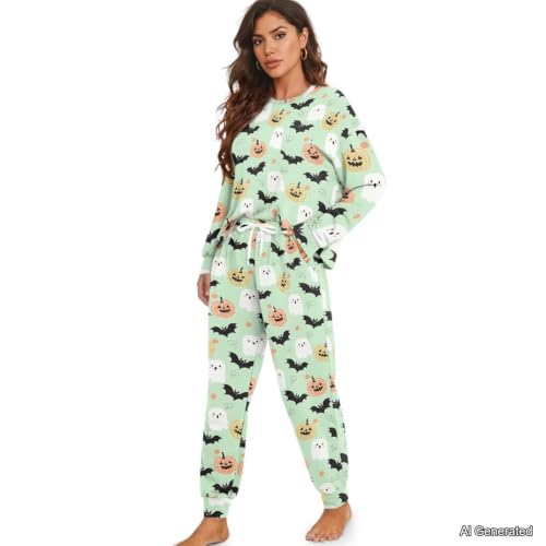 Image of Women's Pajamas Set Soft 2 Piece Loungewear Long Sleeve Pj Set Matching Sleepwear with Pockets for Women Plus Size