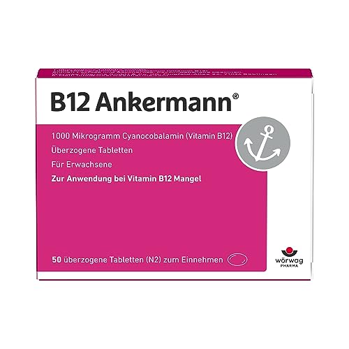B12 Ankermann, 50 Stück: 1.000 Mikrogramm Vitamin B12 Tabletten, hochdosiert, effektiv gegen Müdigkeit & Erschöpfung infolge von Vitamin-B12-Mangel, für mehr Energie & Leistungsfähigkeit, 1x täglich