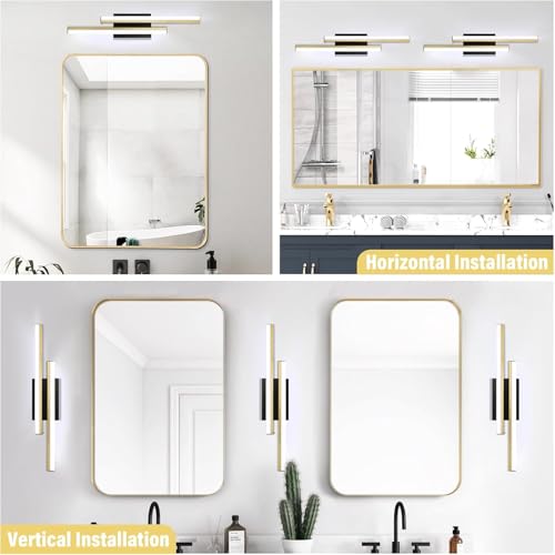 Image of Bathroom Light Fixtures Over Mirror: 24 Inch Modern Retractable LED Bathroom Vanity Light ETL Certified 5700K 25W Vanity Light Bar Dimmable - Wall Light Fixtures, Golden 1 Pack