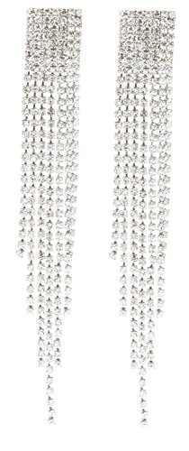 Silvertone 4.5 Inch Chandelier with Tassels and Stones Earrings (E-1064)