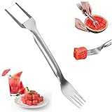 2024 Watermelon Cutter, 2-in-1 Stainless Steel Fruit Knife Watermelon Fork Slicer Cutter Slicer Tool Dual Head Fruit Forks Slicer Knife Summer Portable Fruit Cutting Knife Fork for Home (1, A)