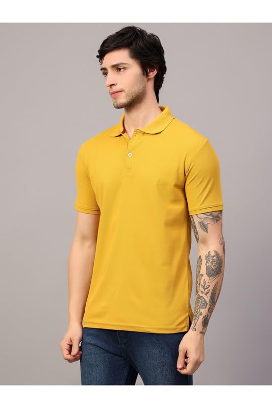 Image of Men's Poly Cotton-Matty Tshirt with Regular Fit Solid Pattern Half Sleeve Standard Length and Button Down Closure|Men's T-Shirts