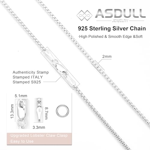 925 Sterling Silver Box Chain 2/3/4/5mm Necklace for Men Silver Link Chain for Women 16/18/20/22/24/26/30 Inches3