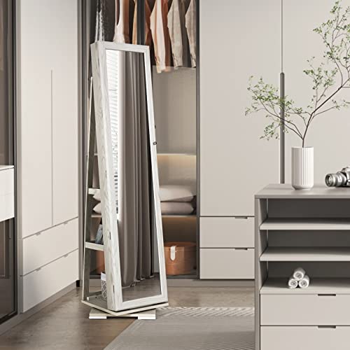 Fantask 360°Rotating Jewelry Cabinet, Lockable Standing Jewelry Organizer W/ Full Length Mirror, Inside Mirror & Rear Storage Shelves, Large Storage Capacity, Jewelry Armoire W/ Mirror For Bedroom #TOP1