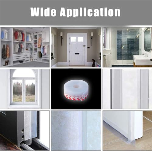 Dpm Tapes - Türdichtung aus Silikon mit 3M-Klebeband, selbstklebender Zugluftstopper für Türen, Wärmedämmung, Schallschutz, Kälteschutz, Energie sparen – Schnell & einfach anzubringen 5m Transparent